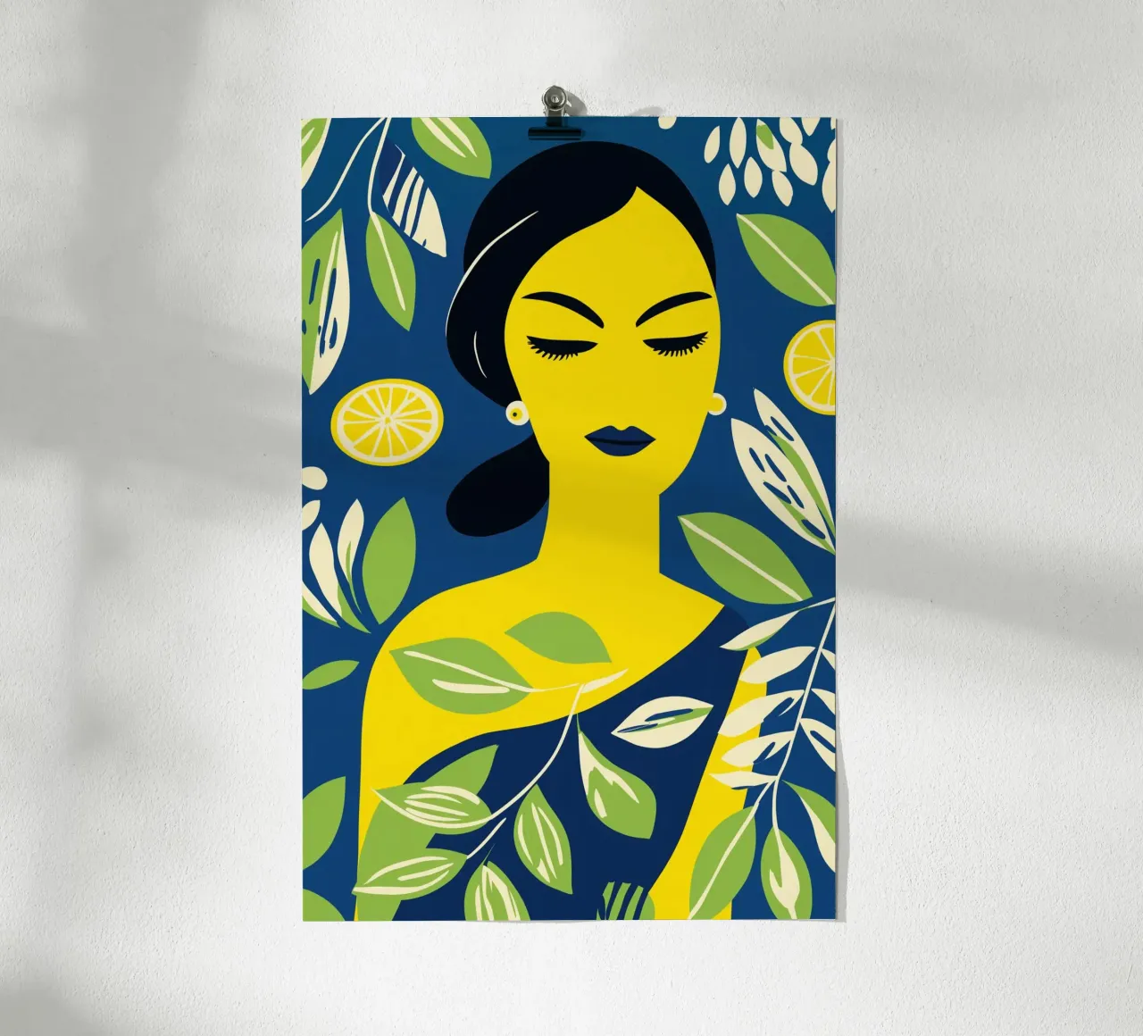 La dea degli agrumi siciliani | Donna con i limoni poster con telaio in legno da Autofocus