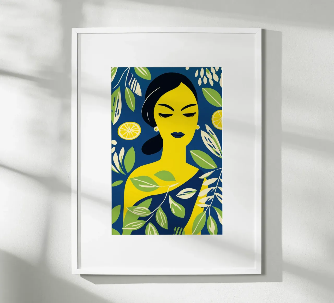 La dea degli agrumi siciliani | Donna con i limoni poster con telaio in legno da Autofocus