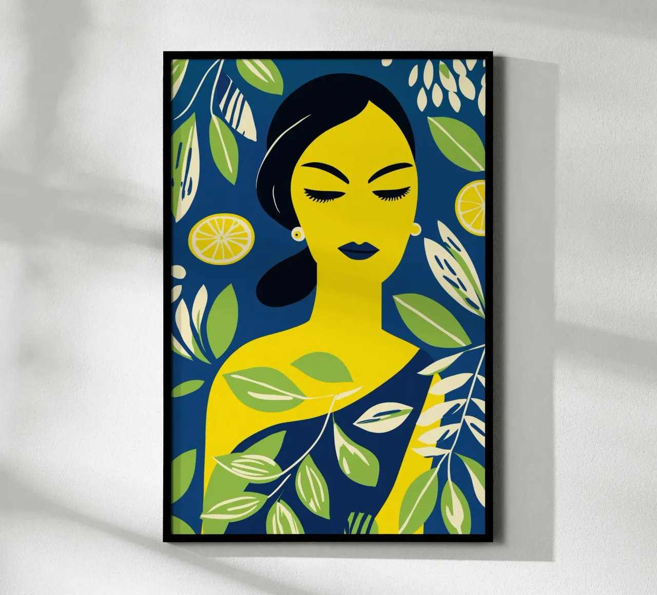 La dea degli agrumi siciliani | Donna con i limoni poster con telaio in legno da Autofocus