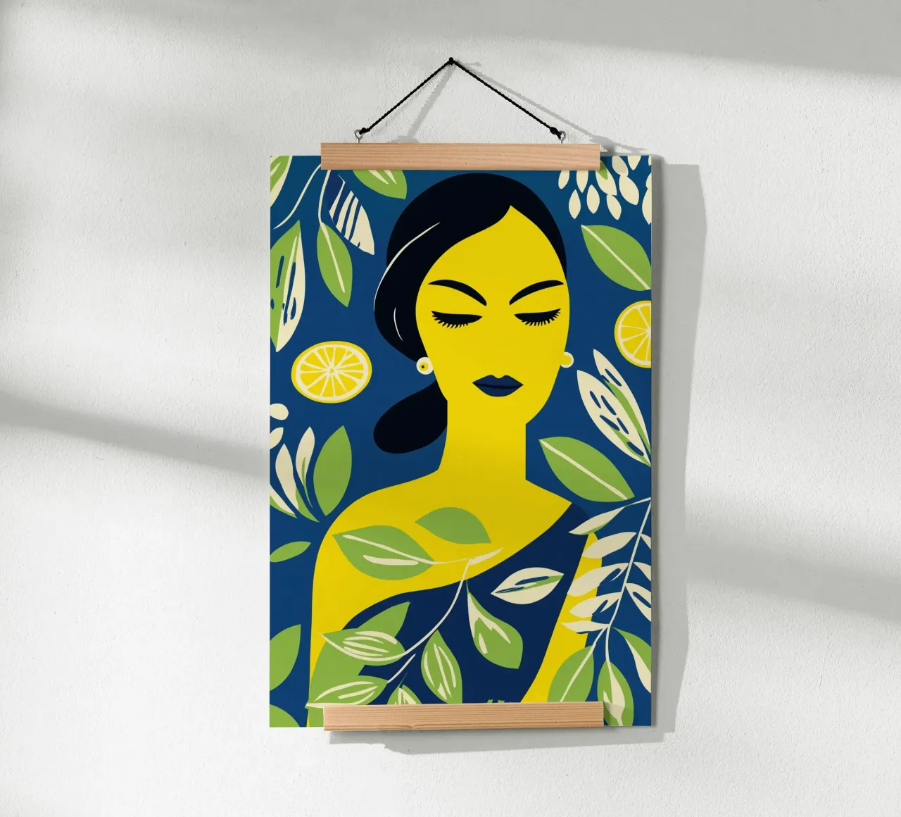 La dea degli agrumi siciliani | Donna con i limoni poster con telaio in legno da Autofocus