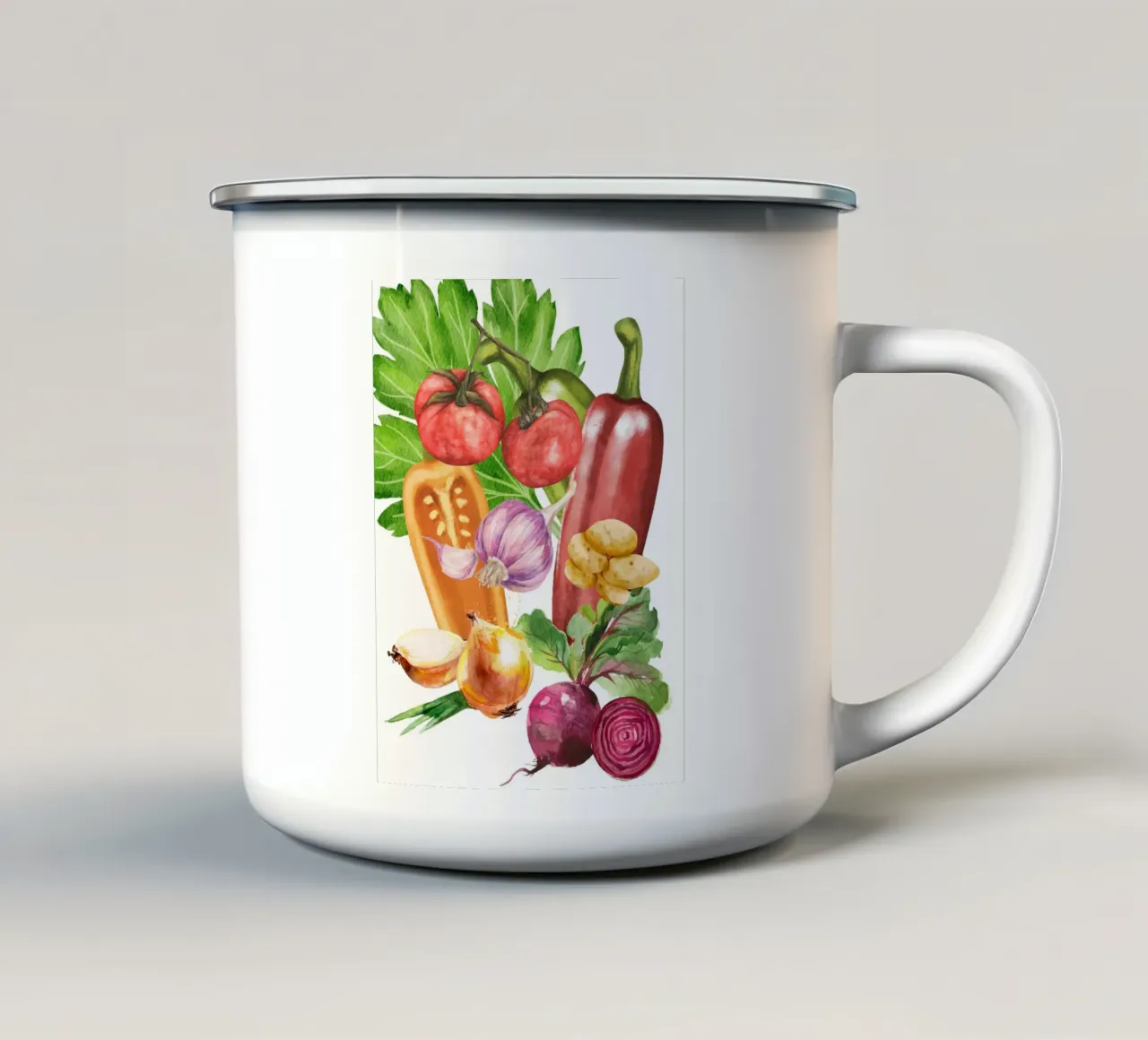 watercolor vegetables tazza in smalto da ramosashop