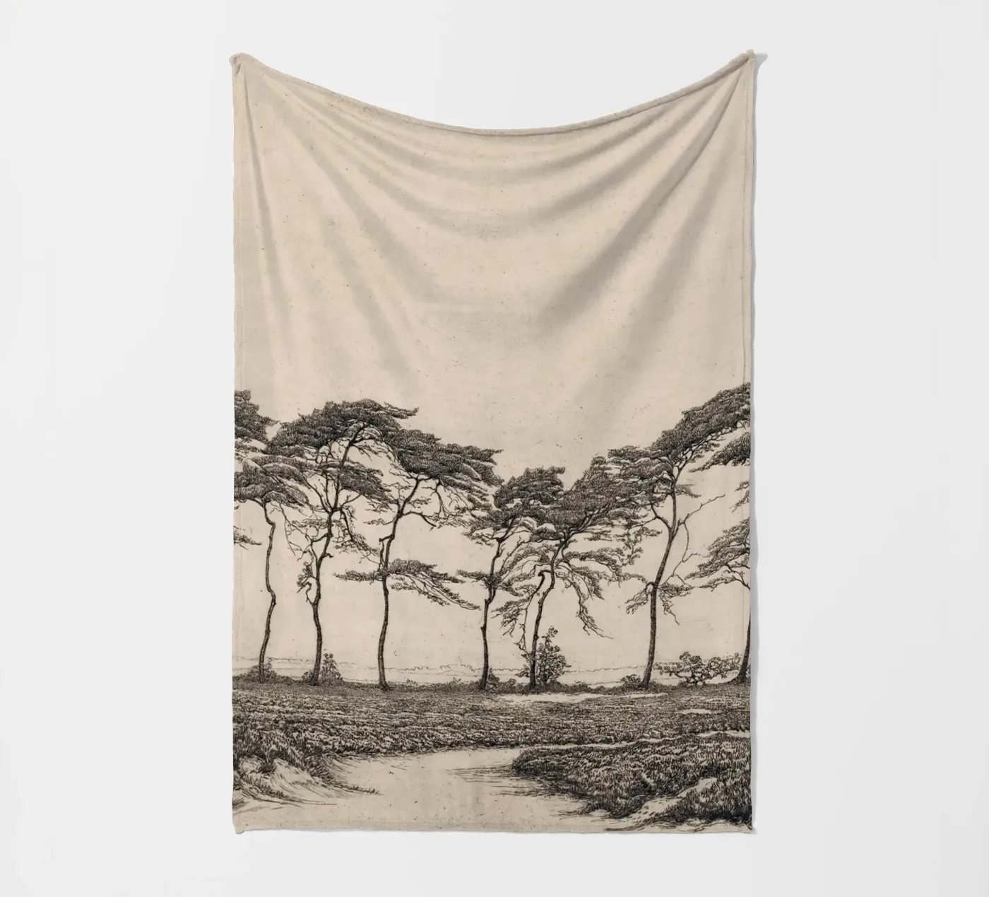 Dennenboomlandschap fleecedeken van Apolo Prints