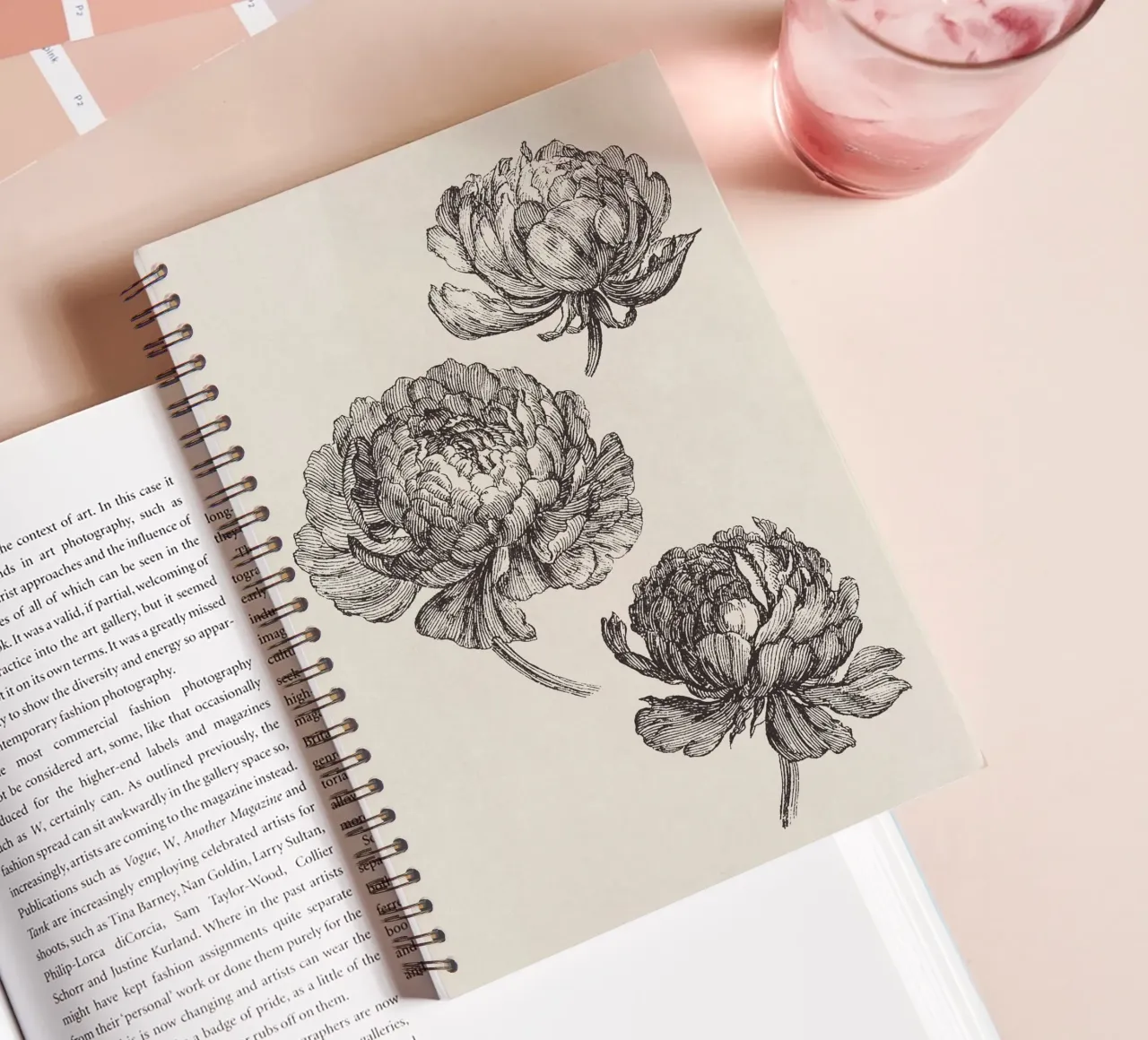 Peonies Sketch no. 2 spiral notebook by apoloprints