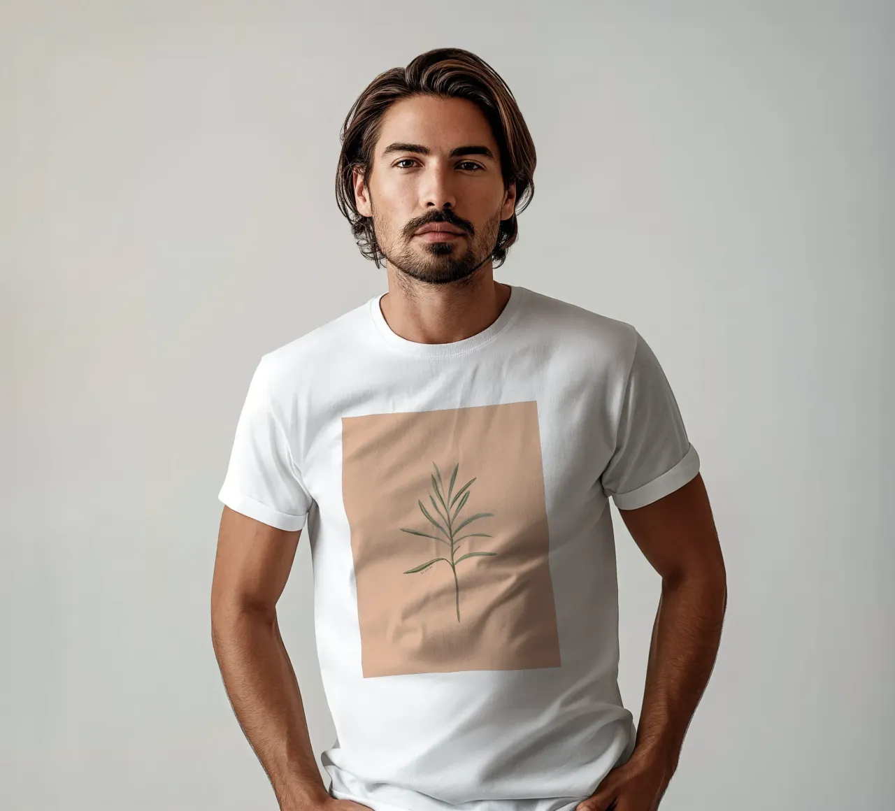 Rosemary Herb Foliage Leaves with Peach Background t-shirt by This Wild Soul - Illustration