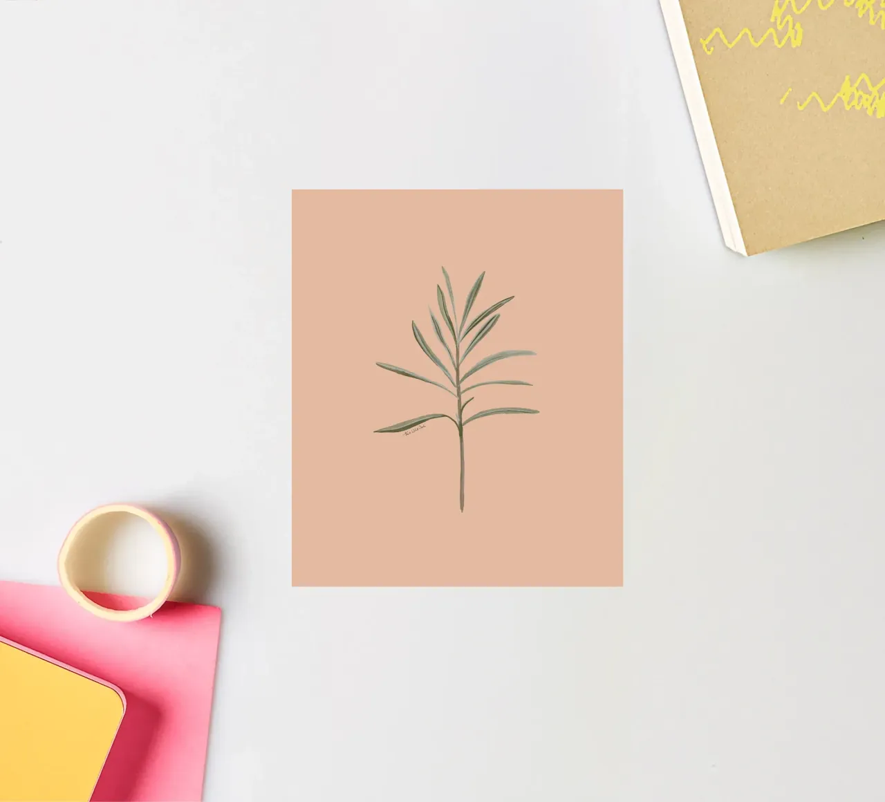 Rosemary Herb Foliage Leaves with Peach Background sticker by This Wild Soul - Illustration