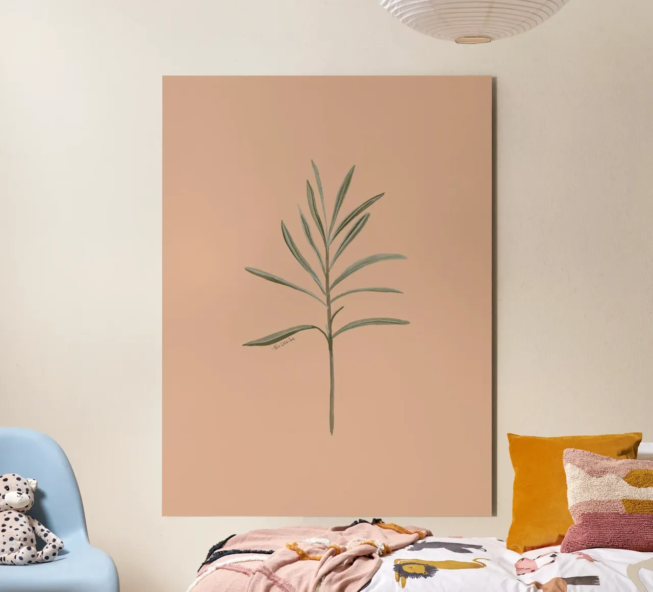Foglie di erba rosmarino con sfondo color pesca alluminio dibond da This Wild Soul - Illustration