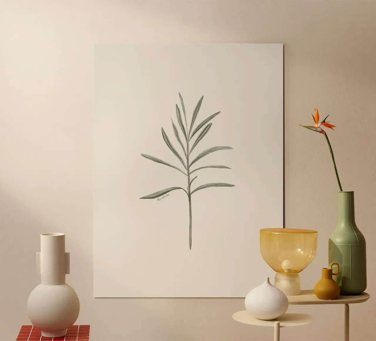 Minimalistische rozemarijn blaadjes Boho crème achtergrond poster met kunststof frame van This Wild Soul - Illustration