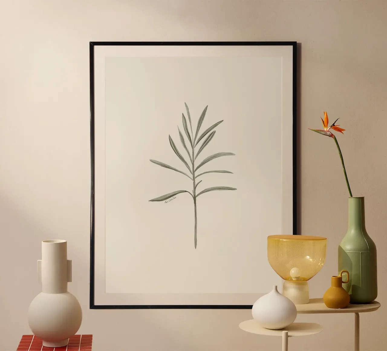 Minimalistische rozemarijn blaadjes Boho crème achtergrond poster met kunststof frame van This Wild Soul - Illustration