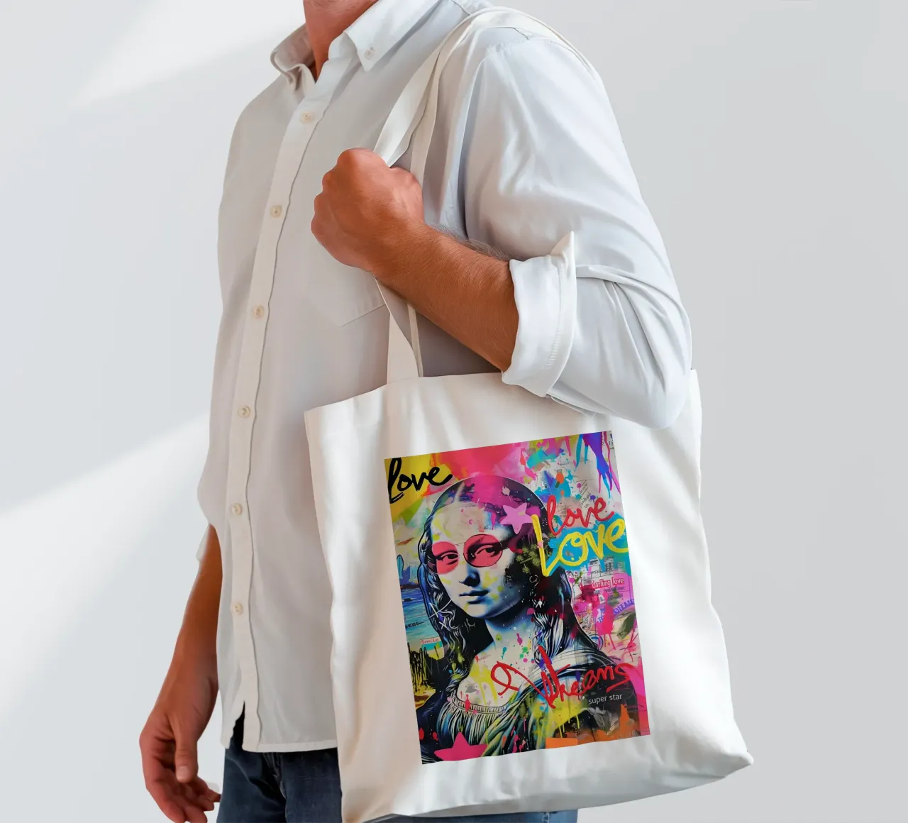 Mona Lisa Superstar borsa in juta da Carinaprint