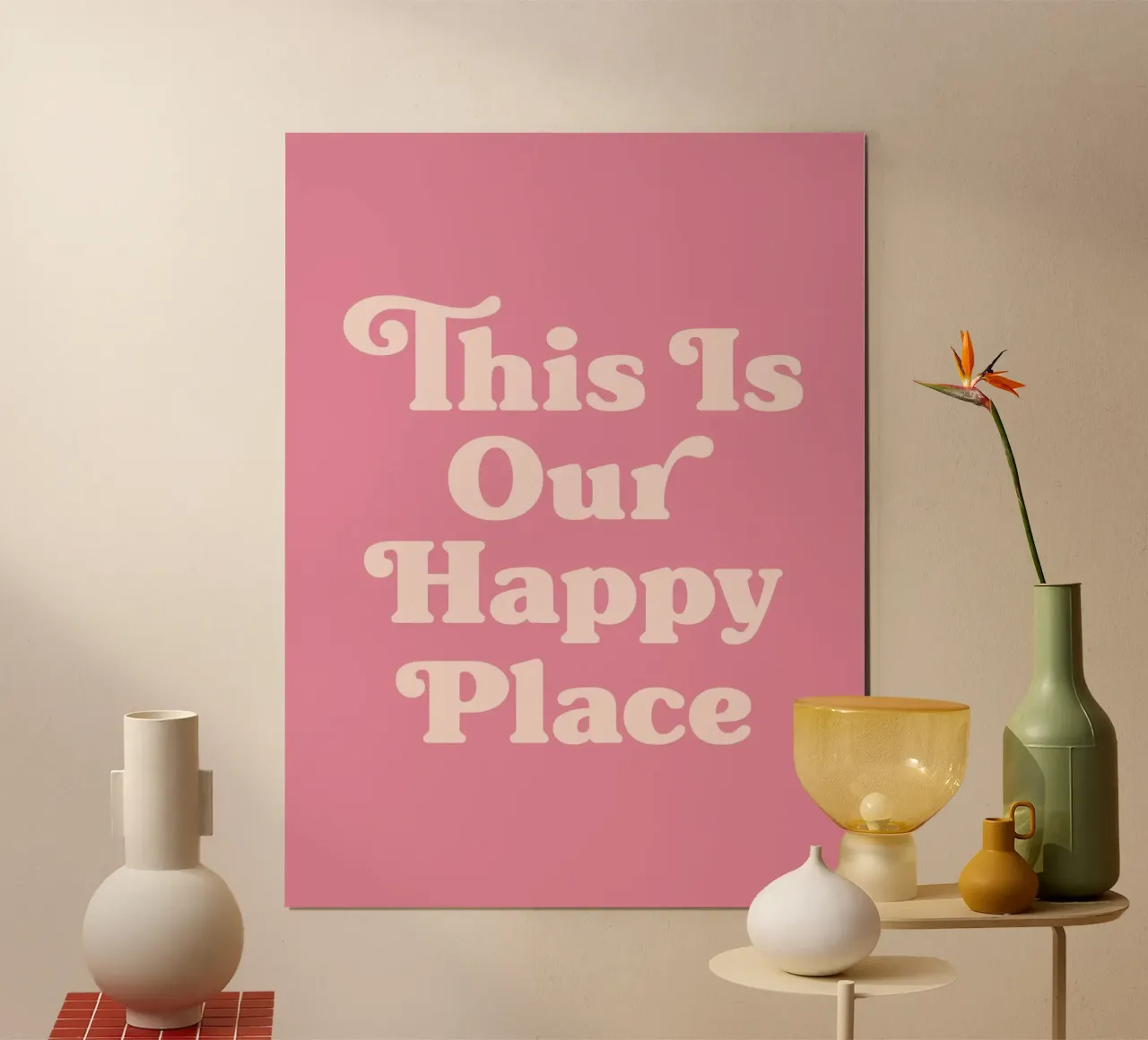 This Is Our Happy Place Zitat (Rosa Ton) Poster mit Aluminium Rahmen von Paigaam Studio