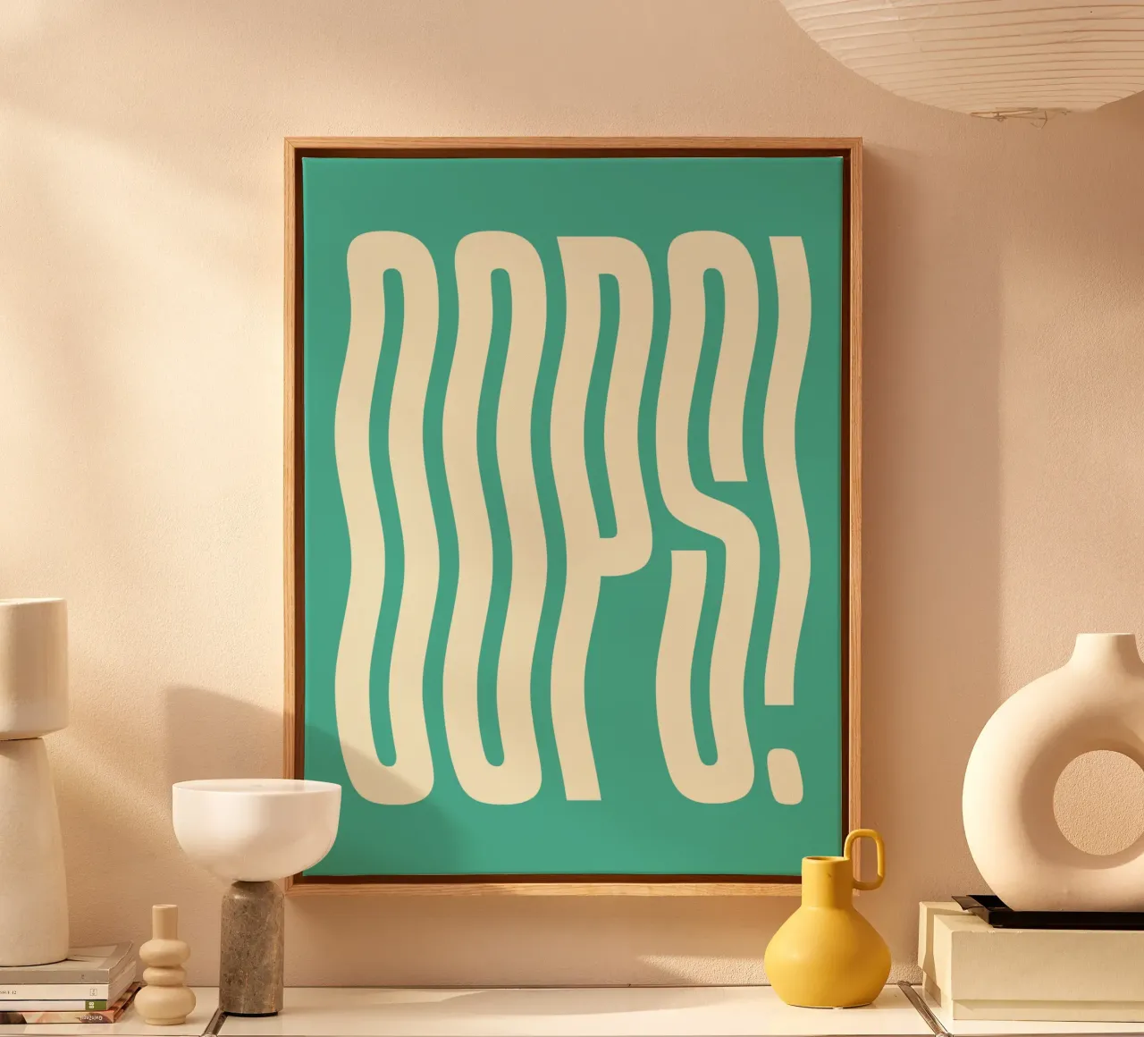 Oeps golvende tekst (Zeegroene tint) canvas met Baklijst van Paigaam Studio