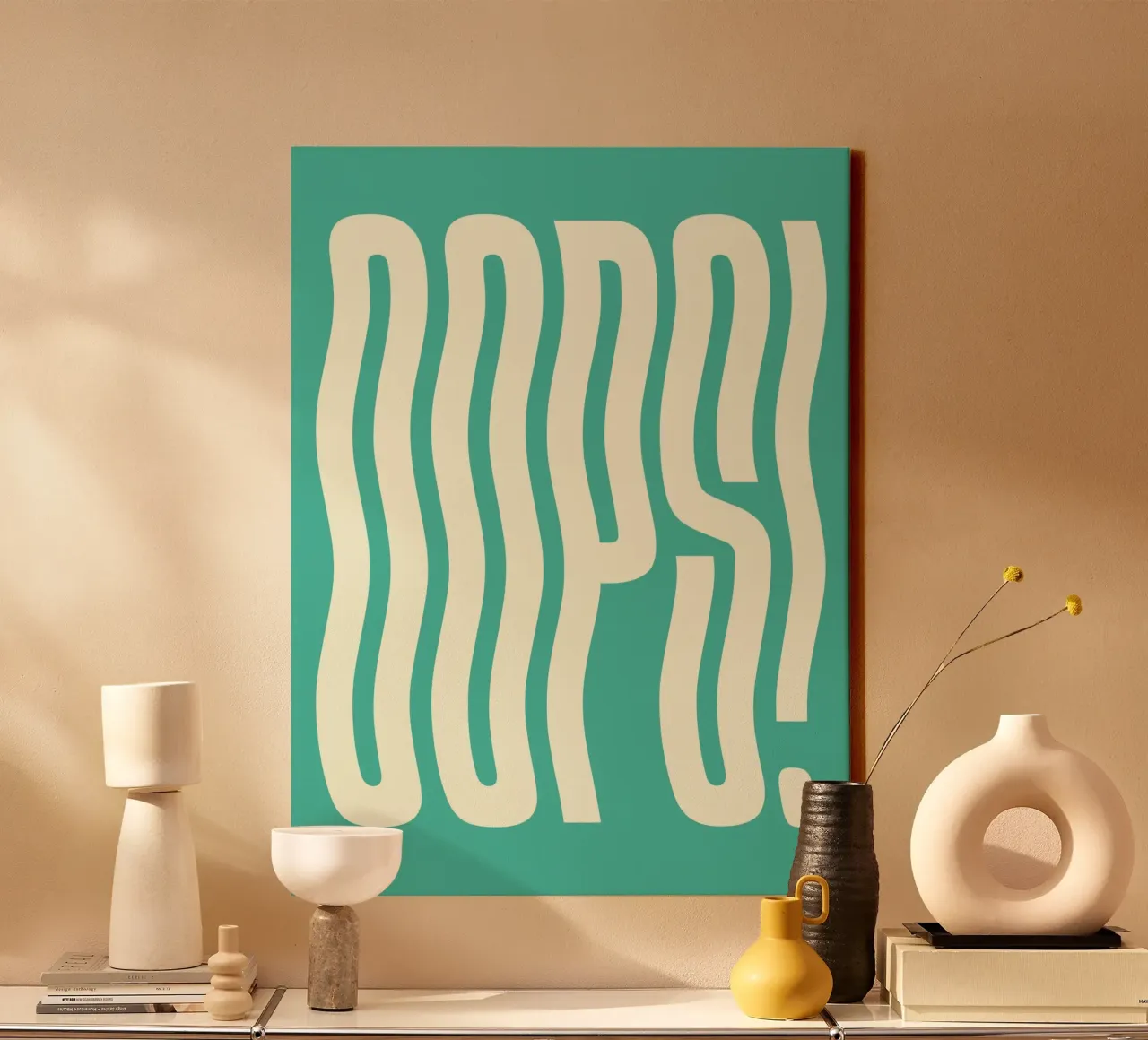 Oeps golvende tekst (Zeegroene tint) canvas met Baklijst van Paigaam Studio