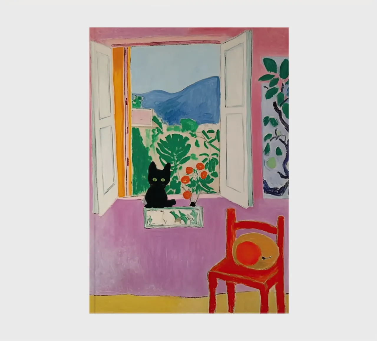 Matisse Open Window, Black Cat And Plants notebook by Peaches Art Prints