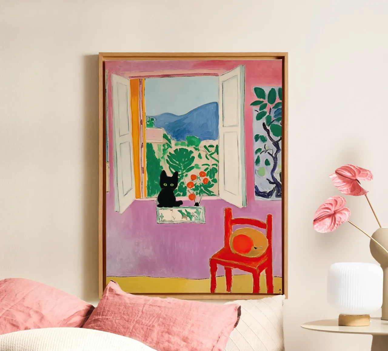 Matisse Open Window, Black Cat And Plants canvas by Peaches Art Prints