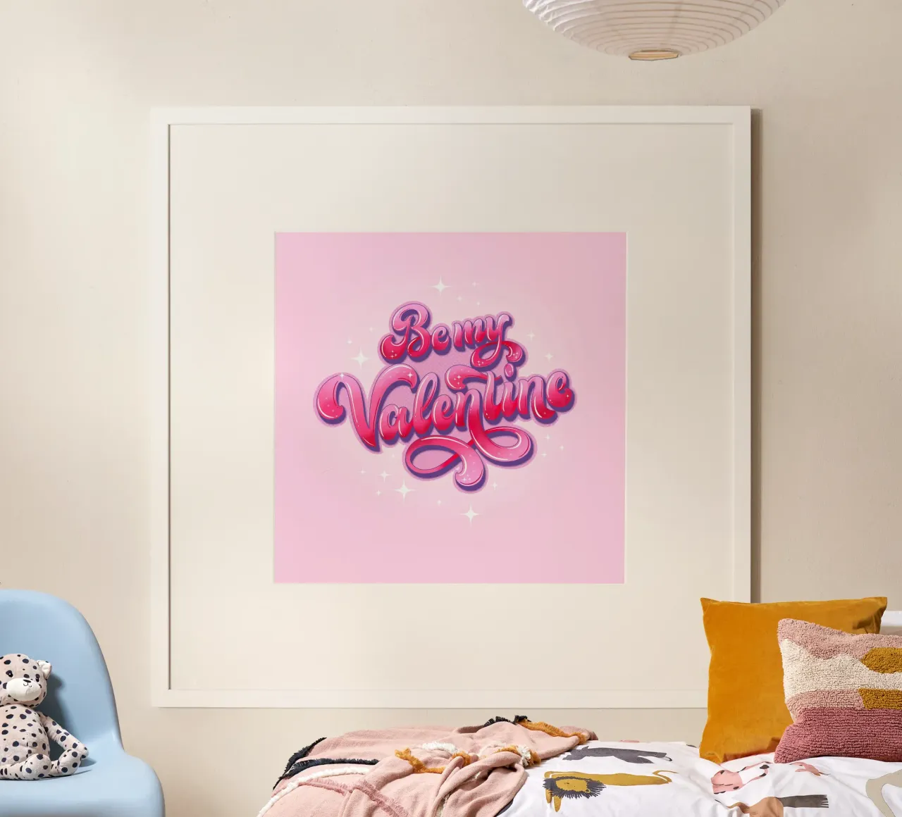 Ciliegie, cuori, fiori. Sii il mio Valentino. Scrittura a mano. poster con telaio in legno da CalliLetters