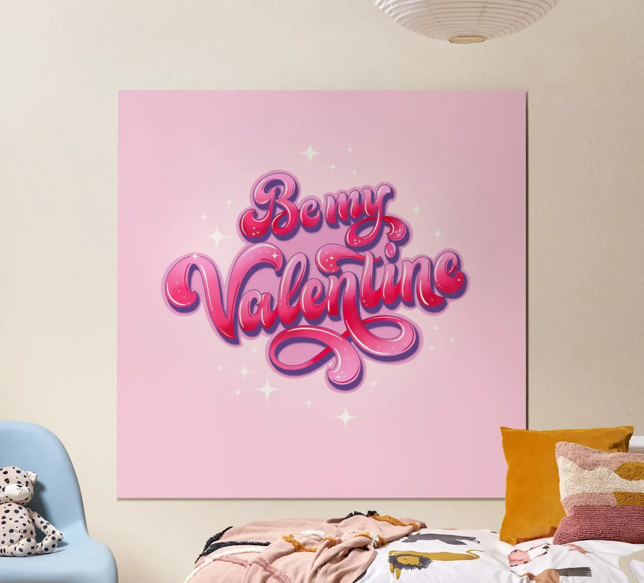 Ciliegie, cuori, fiori. Sii il mio Valentino. Scrittura a mano. poster con telaio in legno da CalliLetters