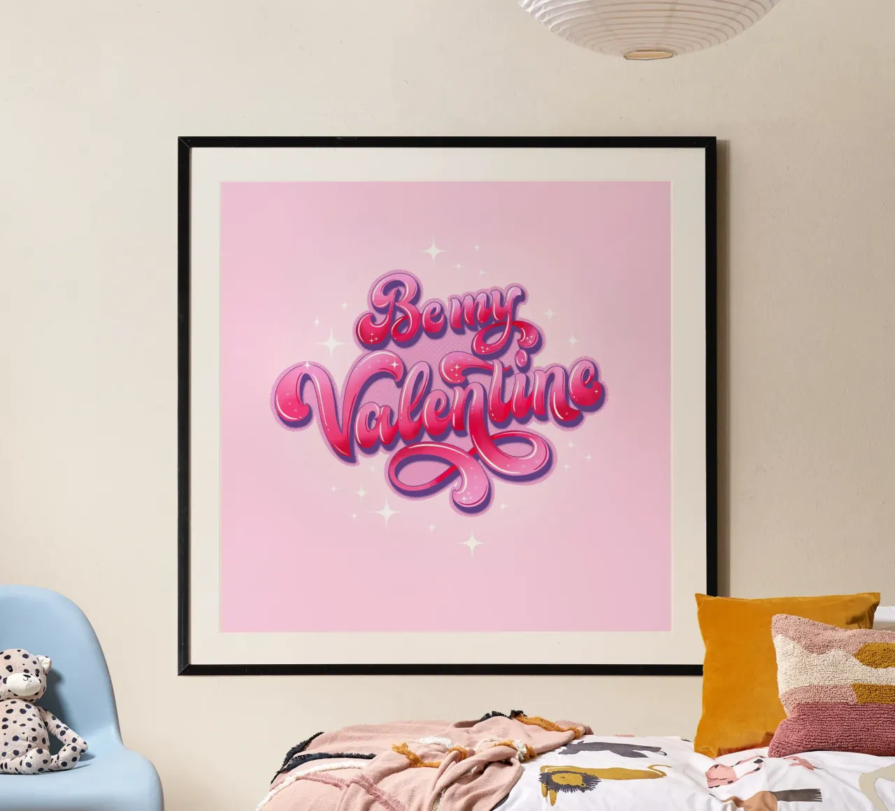 Ciliegie, cuori, fiori. Sii il mio Valentino. Scrittura a mano. poster con telaio in legno da CalliLetters