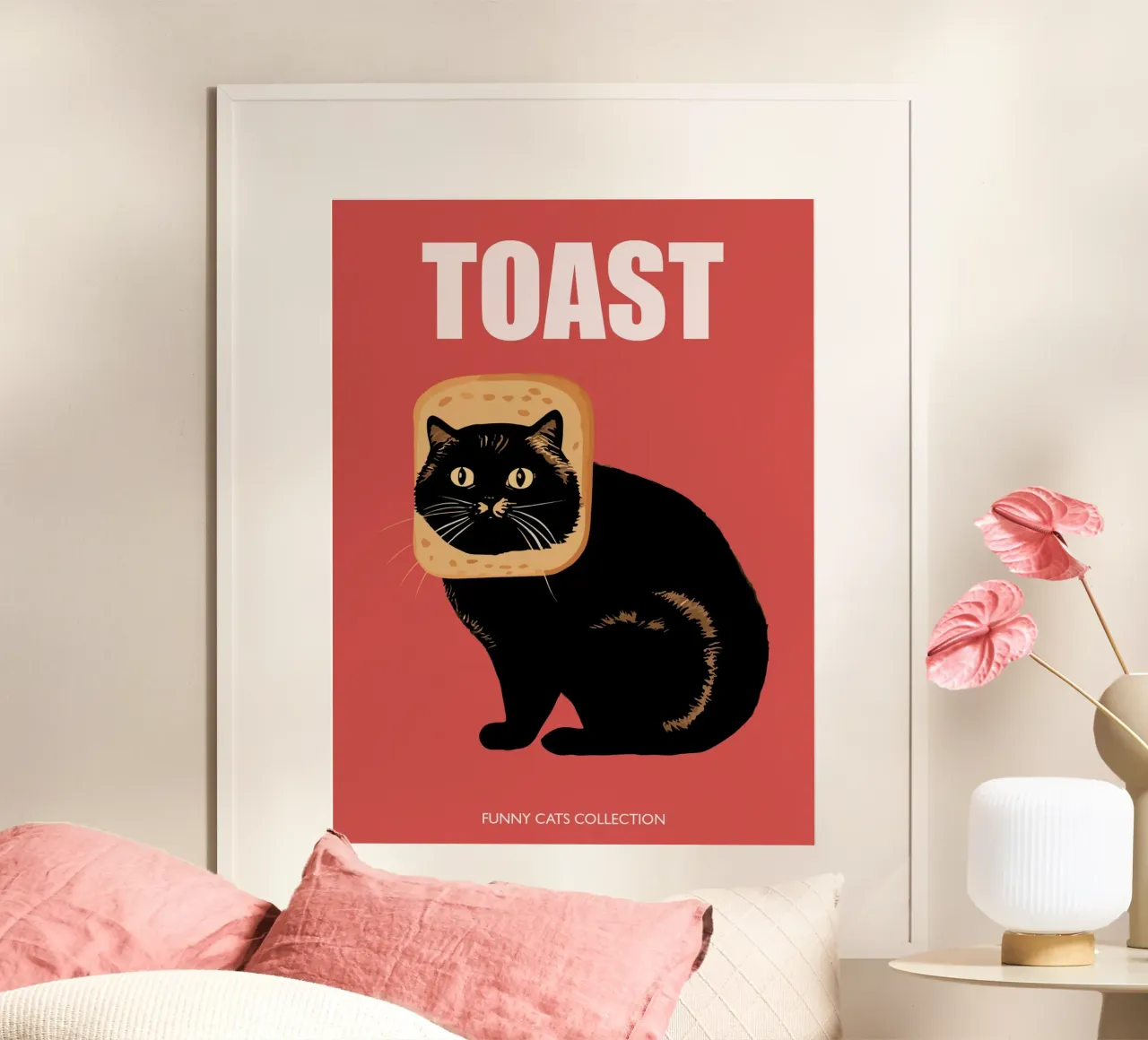 Toast Cat Funny Animals Kollektion in Rot Poster von Peaches Art Prints