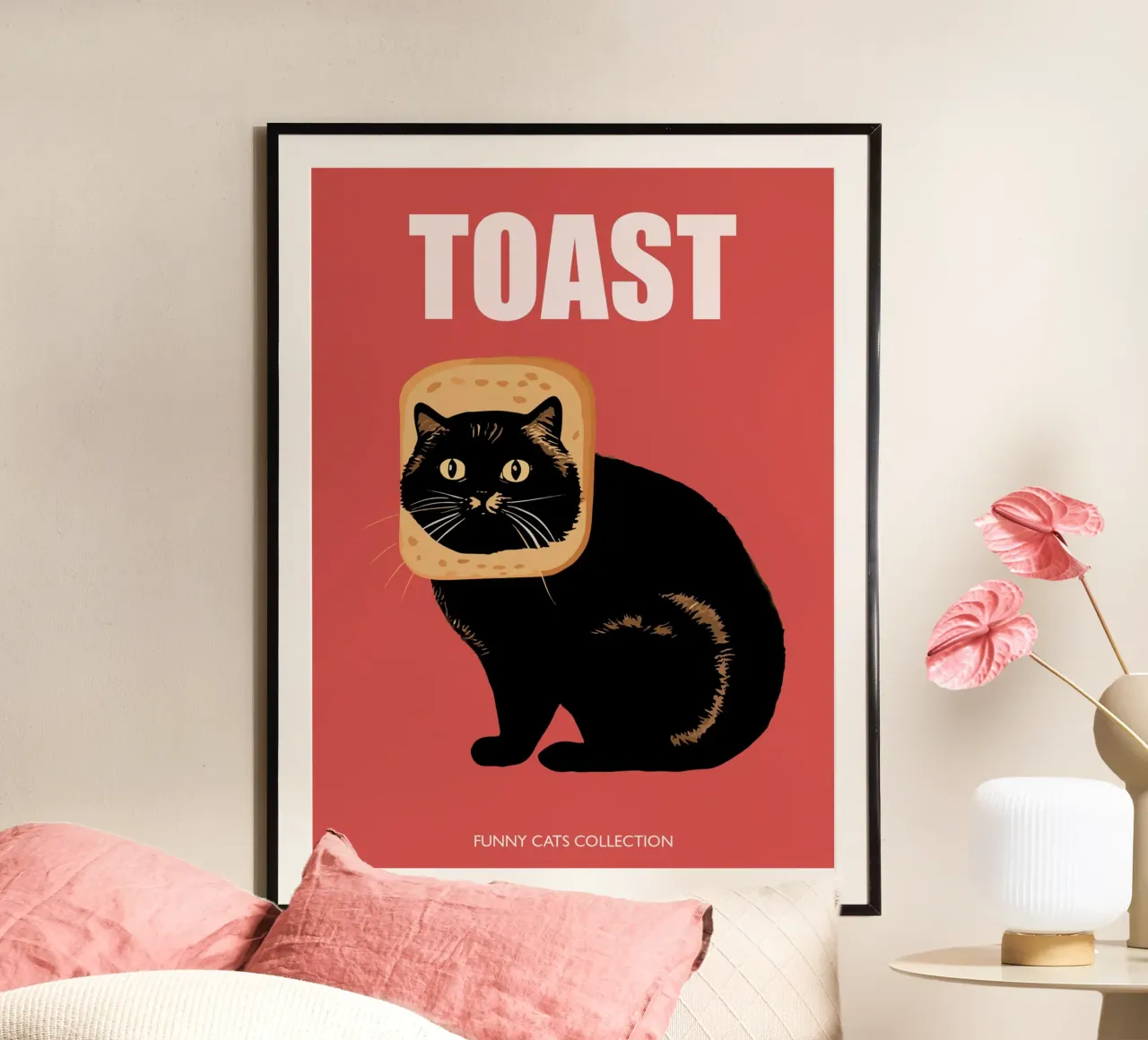 Toast Cat Funny Animals Kollektion in Rot Poster von Peaches Art Prints