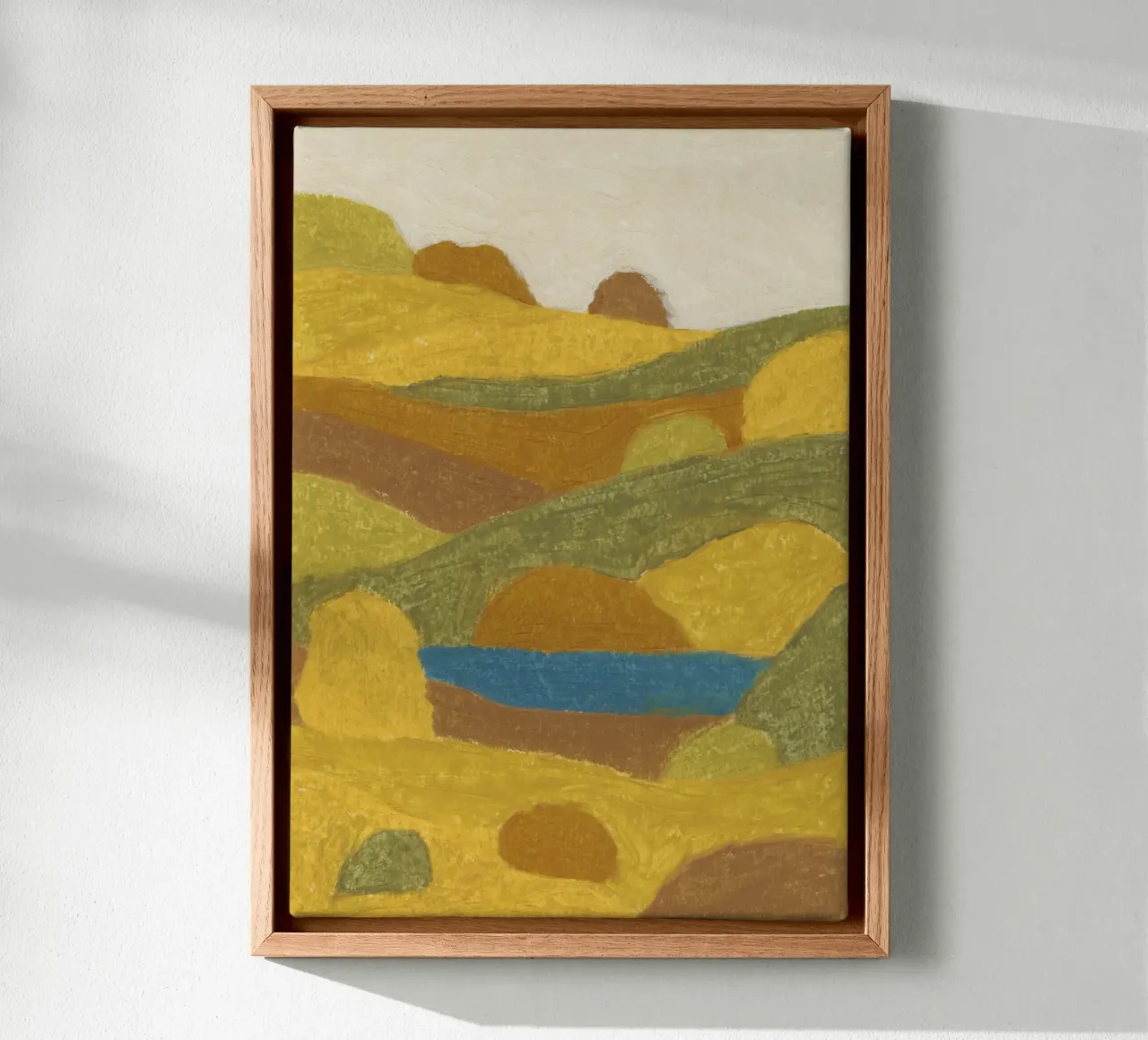 Gouden heuvels, rustig meer canvas met Baklijst van Alisa Galitsyna