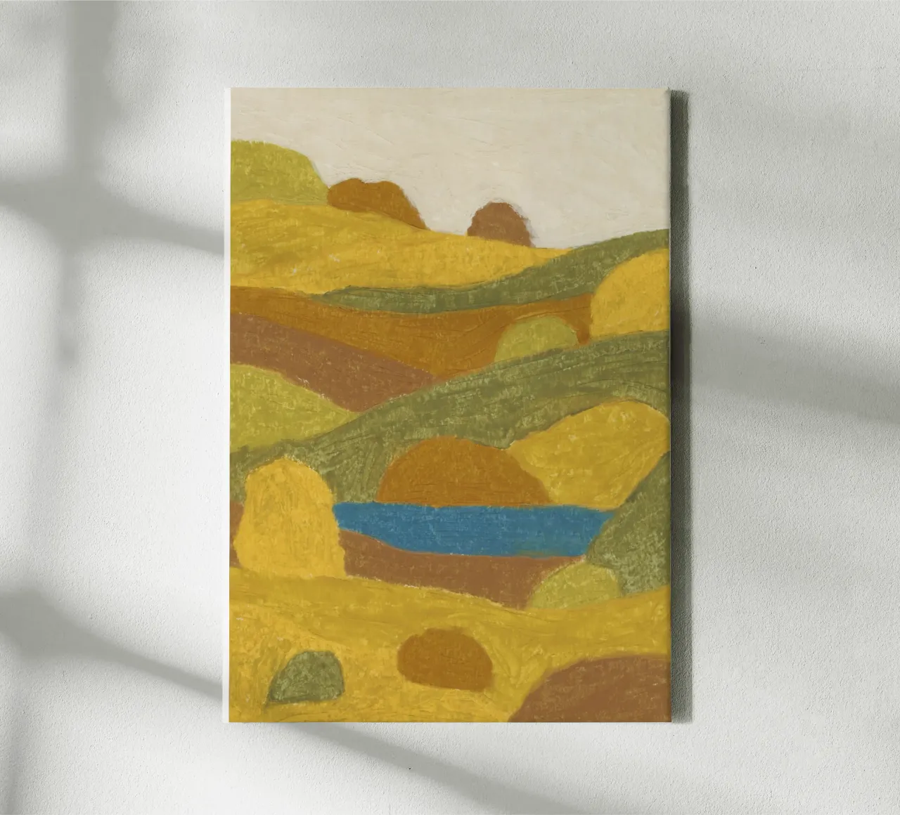 Gouden heuvels, rustig meer canvas met Baklijst van Alisa Galitsyna