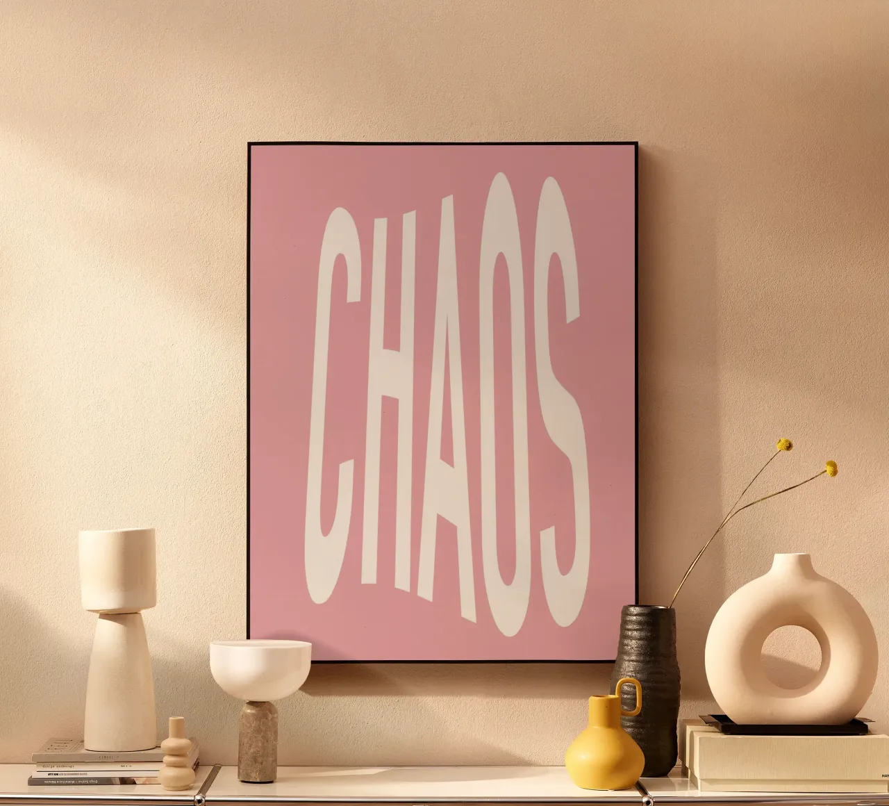 Caos, Bianco Rosa, Tipografia alluminio dibond da Peaches Art Prints