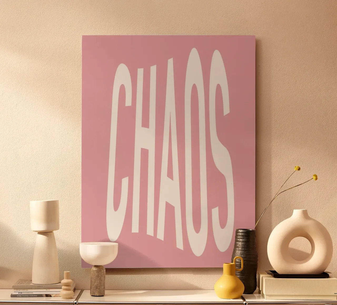 Caos, Bianco Rosa, Tipografia alluminio dibond da Peaches Art Prints