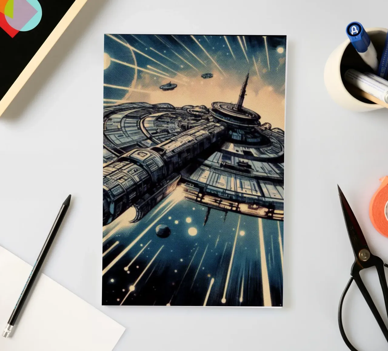 Spaceship - Vintage poster print notebook by posterprints-by-nomad