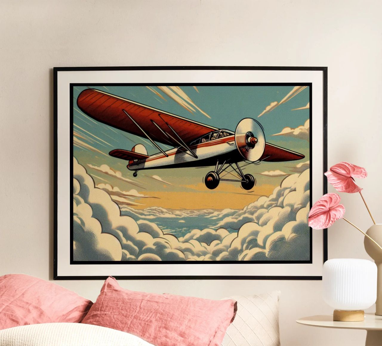 Airplane in clouds - Vintage Posterdruck poster by posterprints-by-nomad