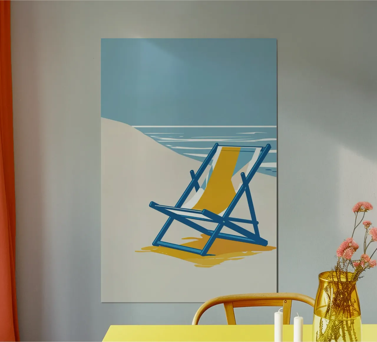 Sunset Beach Chair Overlooking the Calm Ocean poster con telaio in alluminio da AlbertKlee