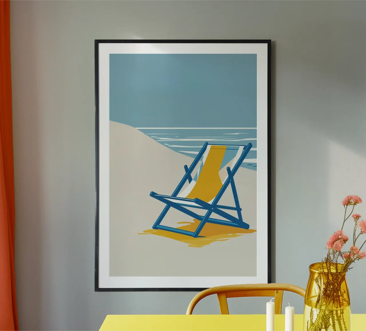 Sunset Beach Chair Overlooking the Calm Ocean poster con telaio in alluminio da AlbertKlee