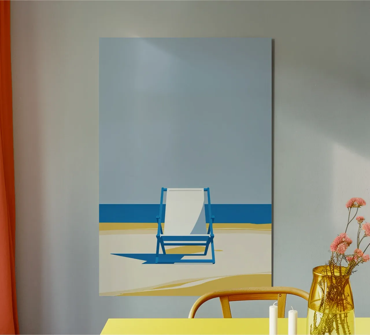 Minimalist Coastal Scene with a Sylt Beach Chair alluminio dibond da AlbertKlee