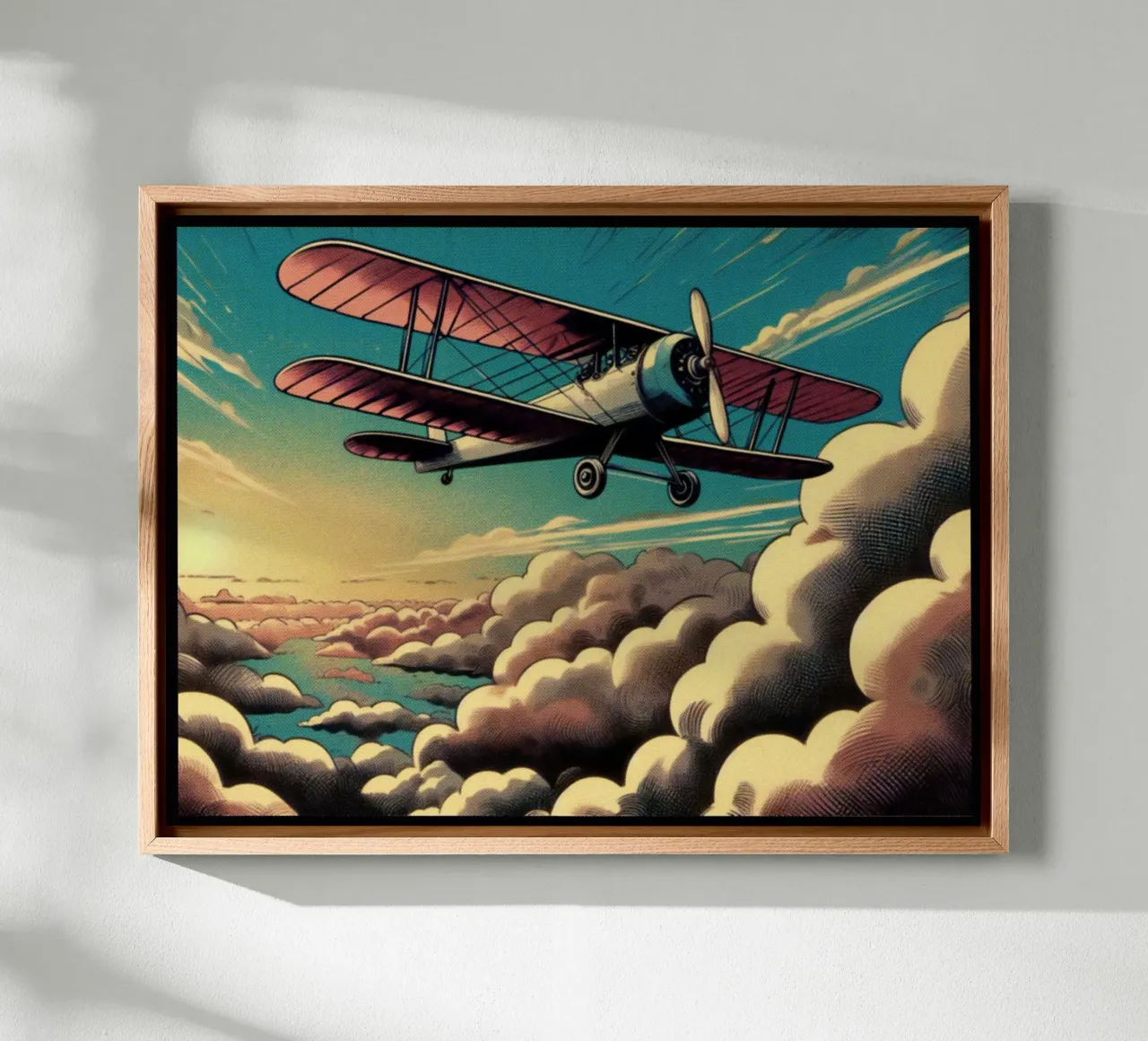 Aereo tra le nuvole - Vintage Posterdruck tela con Cornice a cassetta da posterprints-by-nomad
