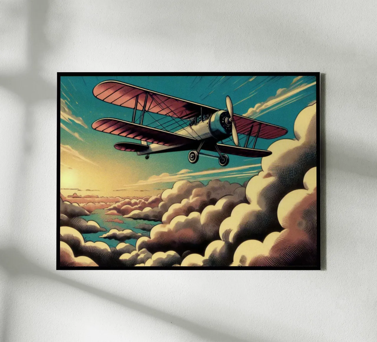 Aereo tra le nuvole - Vintage Posterdruck tela con Cornice a cassetta da posterprints-by-nomad