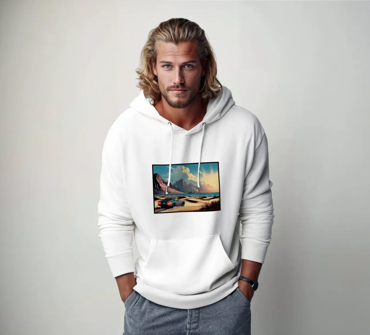 Giornata in spiaggia - Stampa poster d'epoca felpa con cappuccio da posterprints-by-nomad
