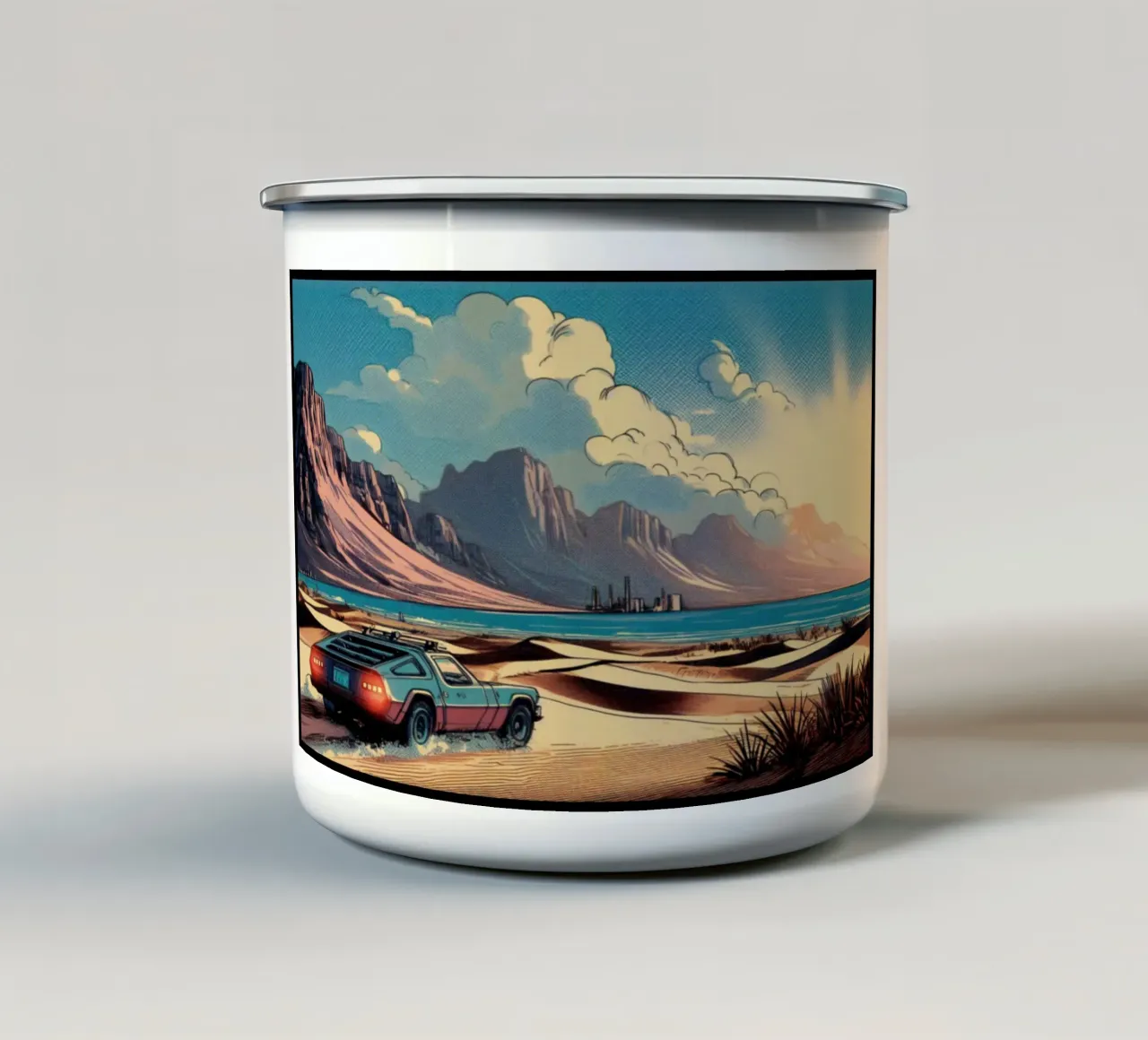 Giornata in spiaggia - Stampa poster d'epoca tazza in smalto da posterprints-by-nomad