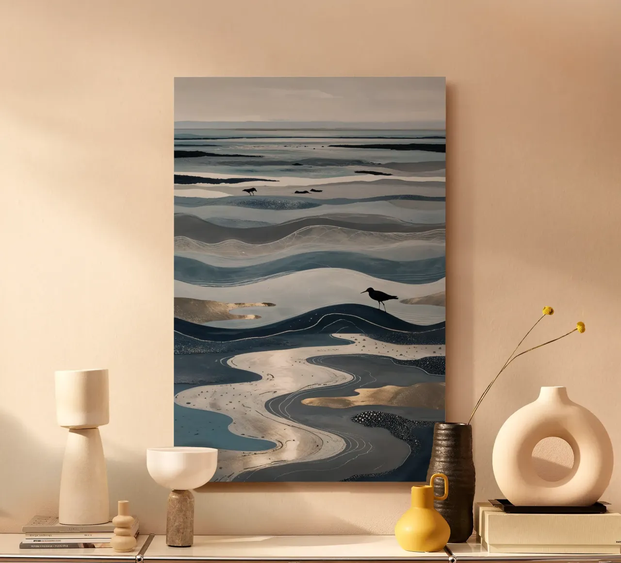 Tidal Waves and Bird Silhouettes on Wadden Sea alluminio dibond da AlbertKlee
