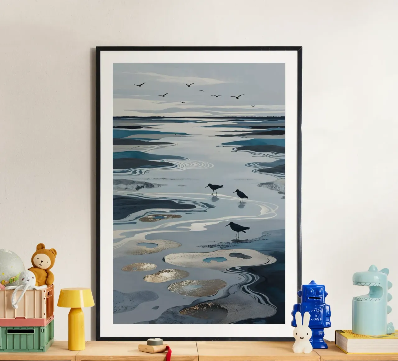 Seabirds in the Dreamlike Wadden Sea poster con telaio in legno da AlbertKlee