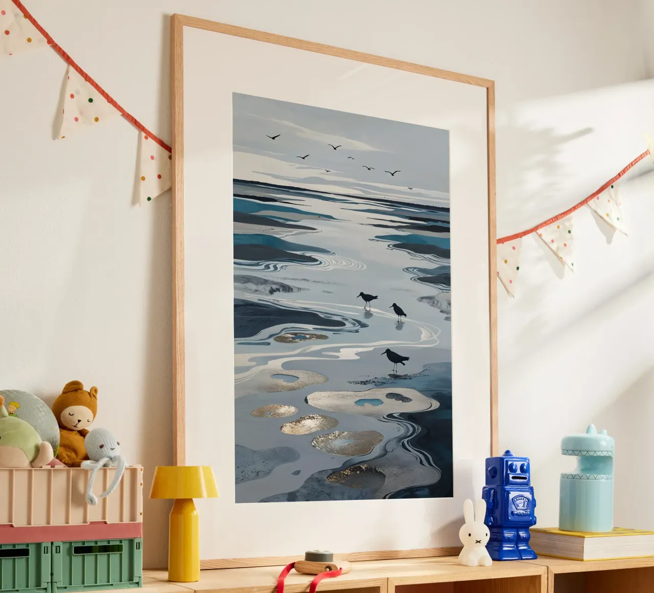 Seabirds in the Dreamlike Wadden Sea poster con telaio in legno da AlbertKlee