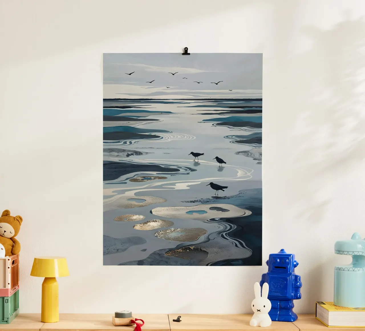 Seabirds in the Dreamlike Wadden Sea poster con telaio in legno da AlbertKlee