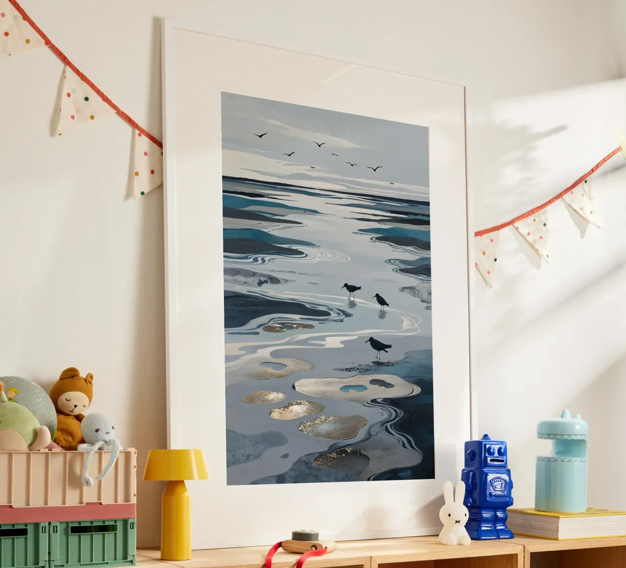 Seabirds in the Dreamlike Wadden Sea poster con telaio in legno da AlbertKlee