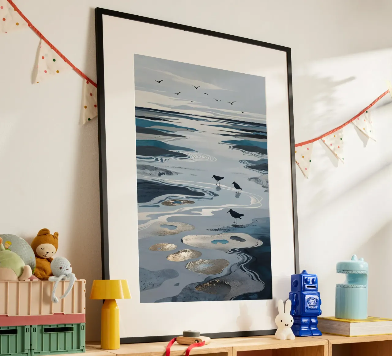 Seabirds in the Dreamlike Wadden Sea poster con telaio in legno da AlbertKlee