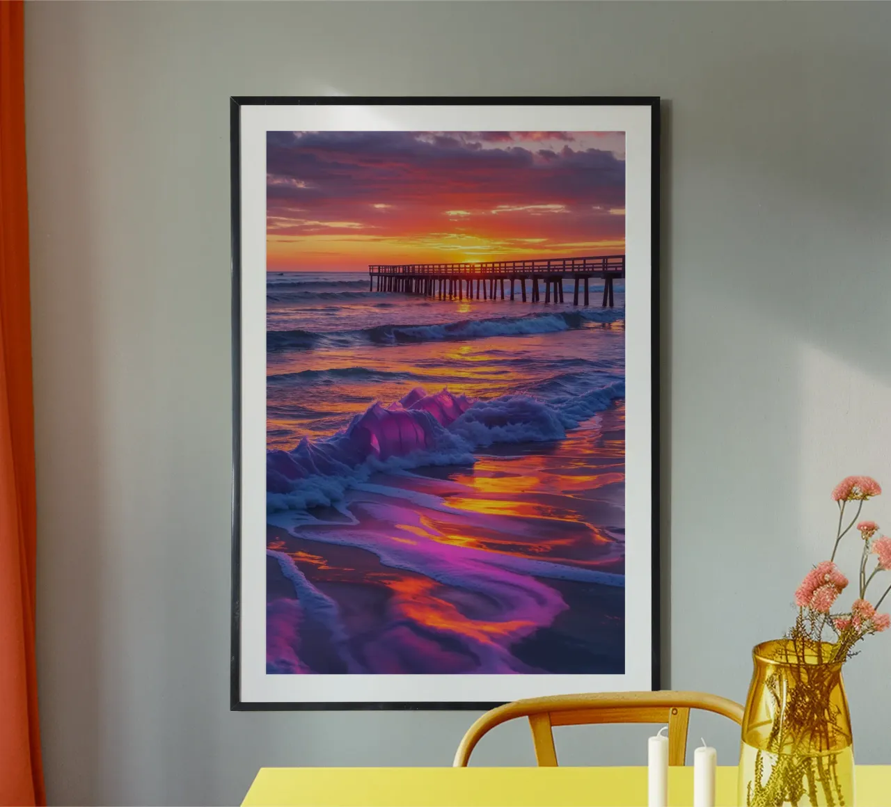 Westerland Beach Reflection in Motion poster con telaio in legno da AlbertKlee