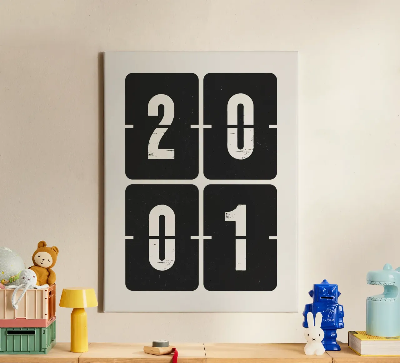 2001 Jaar canvas met Baklijst van Vintagrafica