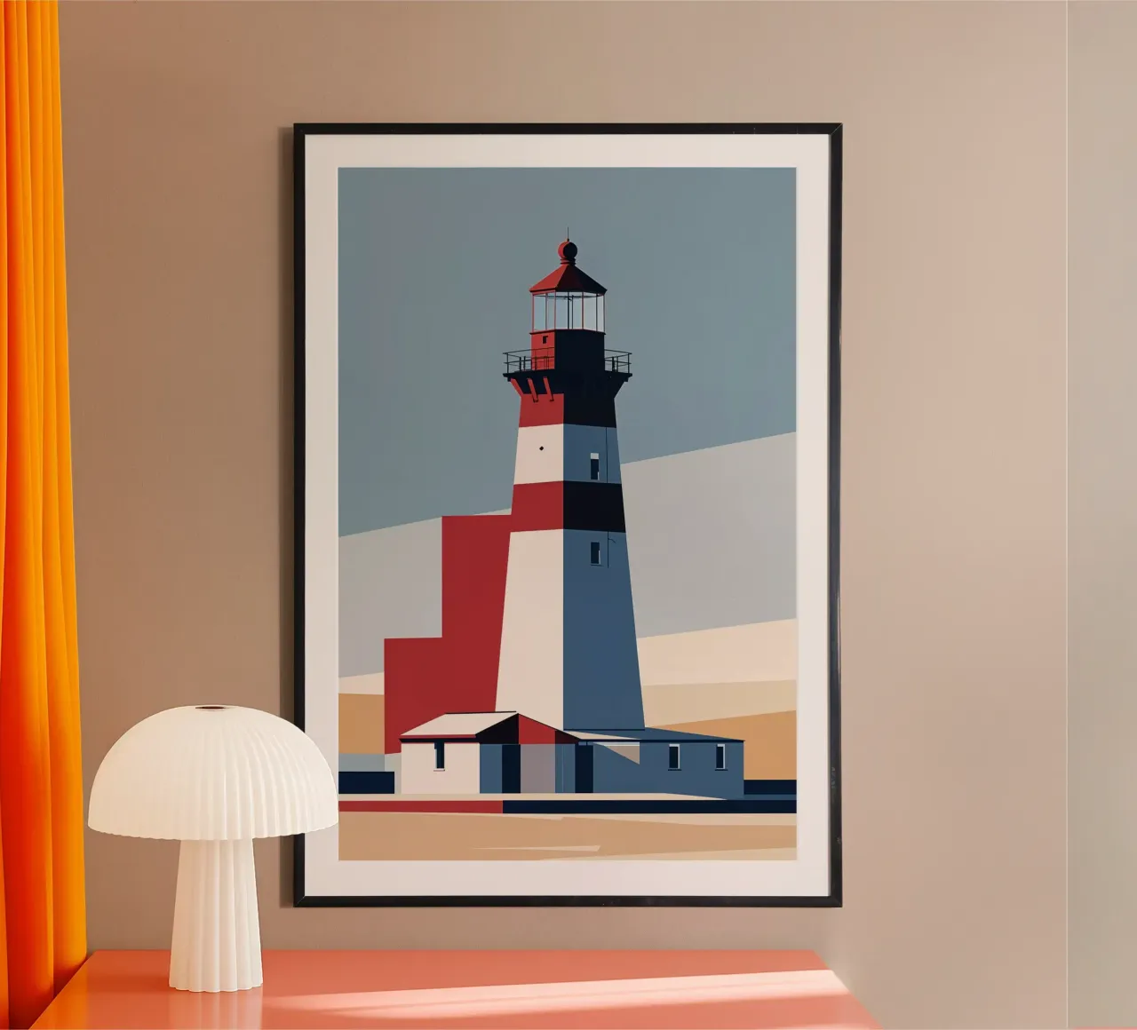 Minimalist Hörnum Lighthouse with Geometric Shapes carta hahnemühle da AlbertKlee