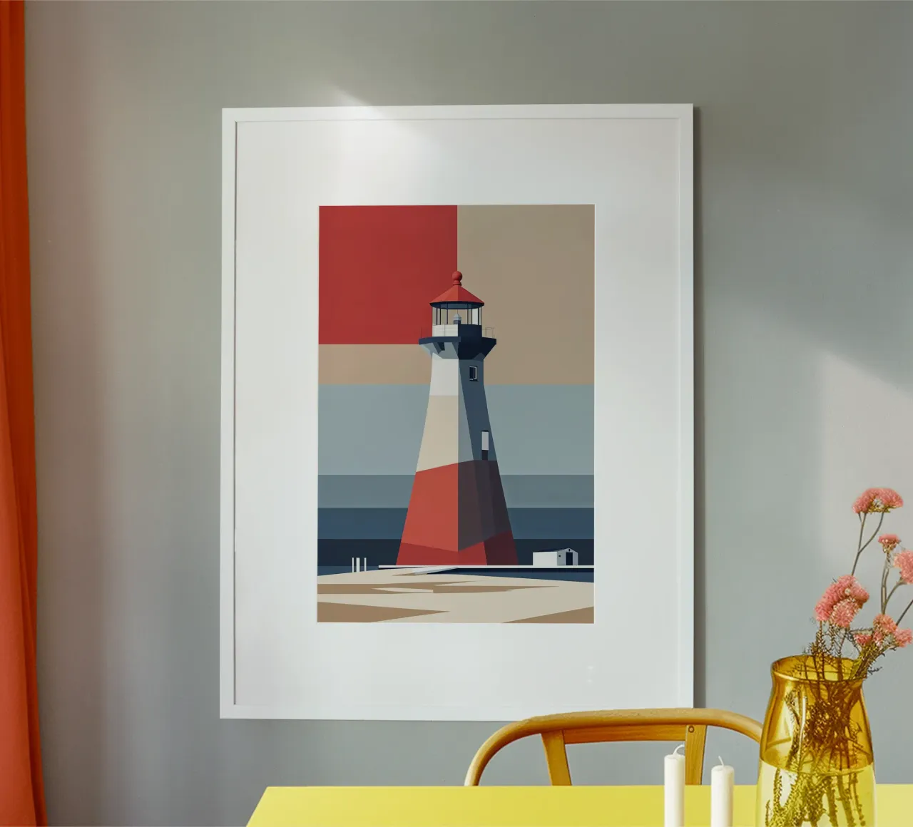 Stylized Hörnum Lighthouse in a Timeless Composition poster con telaio in legno da AlbertKlee