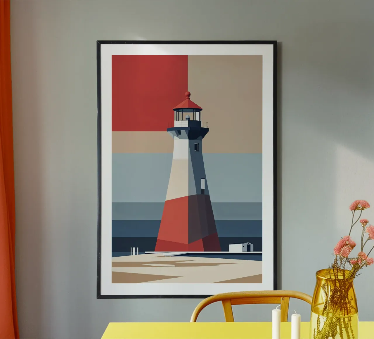 Stylized Hörnum Lighthouse in a Timeless Composition poster con telaio in legno da AlbertKlee