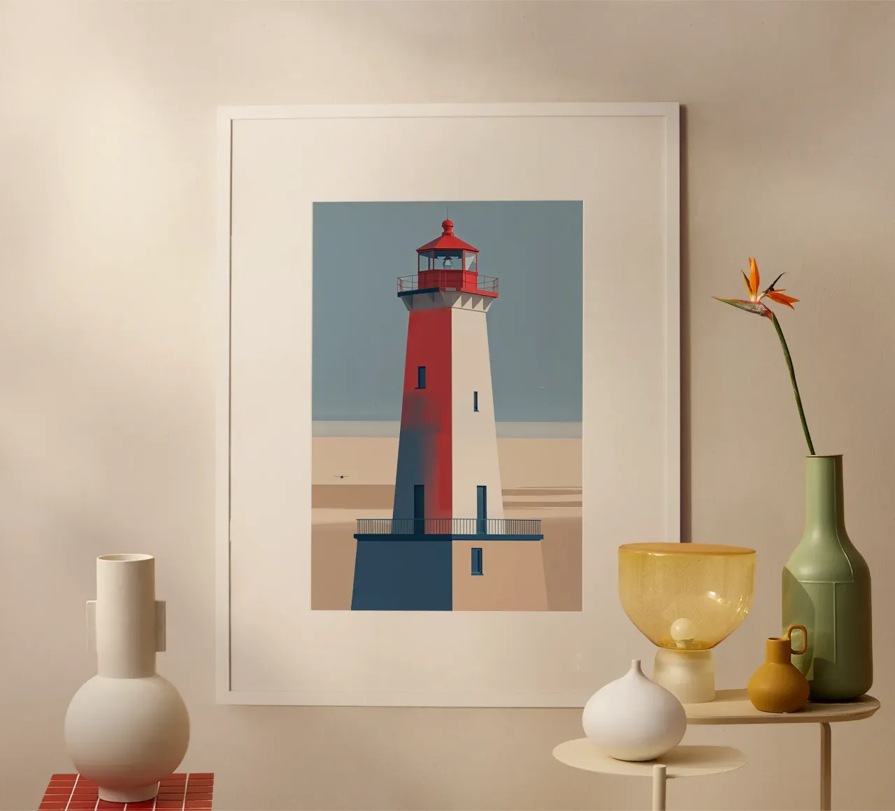 Abstract Hörnum Lighthouse in a Coastal Color Scheme carta hahnemühle da AlbertKlee