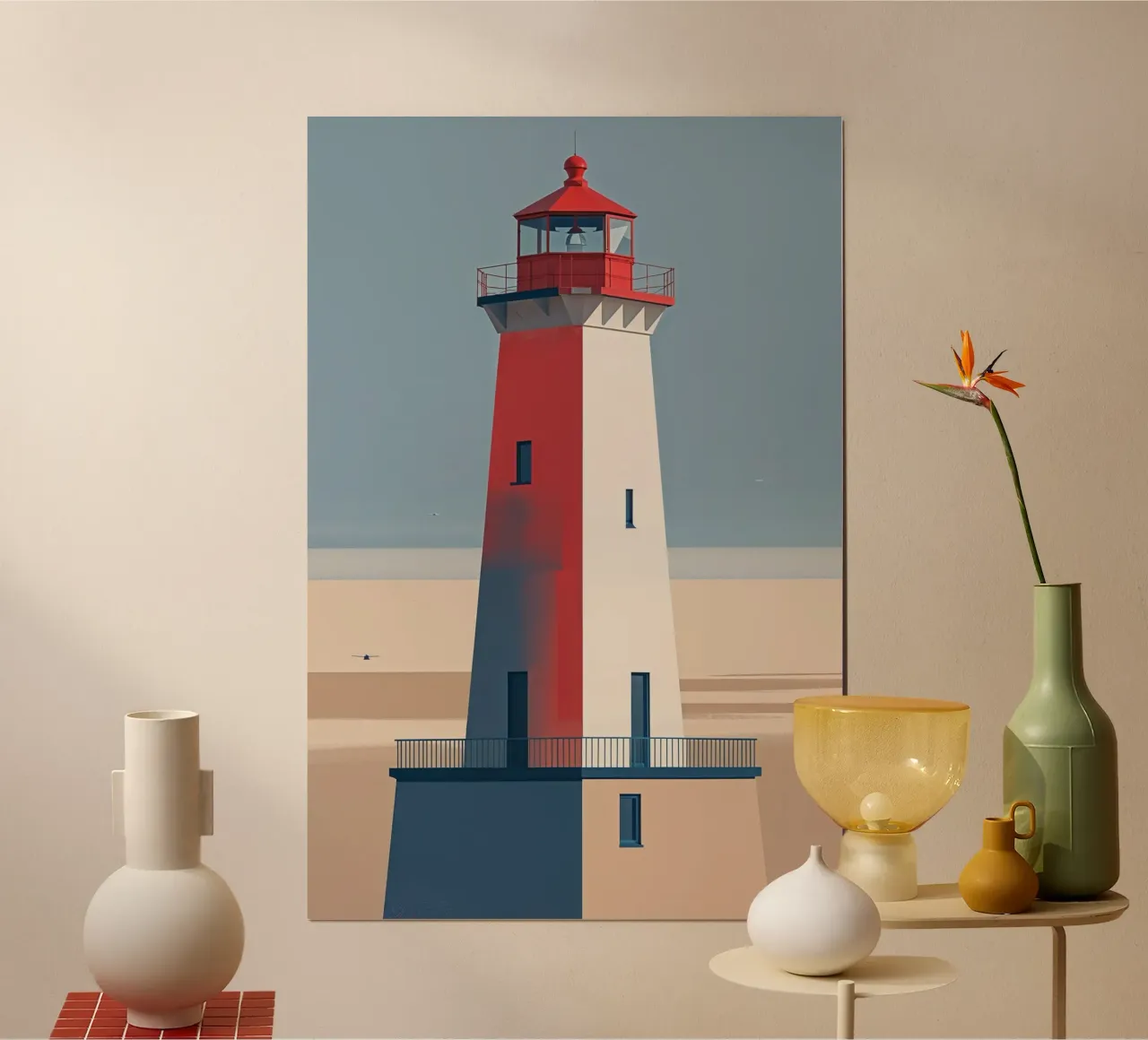 Abstract Hörnum Lighthouse in a Coastal Color Scheme carta hahnemühle da AlbertKlee