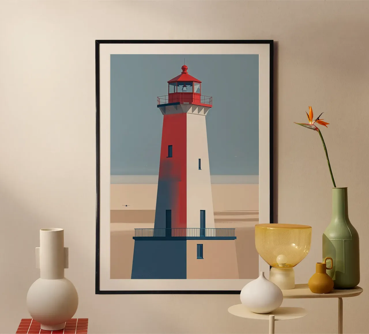 Abstract Hörnum Lighthouse in a Coastal Color Scheme carta hahnemühle da AlbertKlee